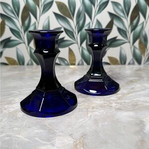 Elegant Vintage Cobalt Blue Glass 4 Inch Candle Holders Table Decoration